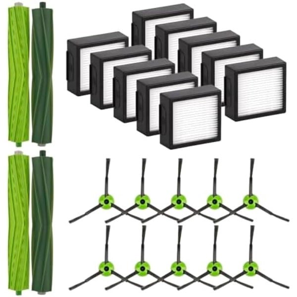 (24 Piezas) Combo j7/ j9+ Accessoires Compatibel Met iRobot Roomba Combo j7 / Combo j7+ / Comboj9+ / Combo 10 Max Robotstofzuiger, 10 HEPA-filters + 10 Zijborstels + 2 Sets rubberen Rolborstels