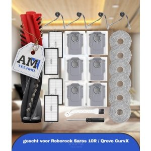 24 stuks accessoires gescht voor Roborock Saros 10R / Qrevo CurvX robotstofzuiger, 2 hoofdborstels, 6 stofzakken, 6 dweilpads, 4 HEPA-filters, 4 zijborstels, 1 reinigingsborstel, 1 schroevendraaier
