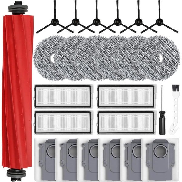 25 stuks accessoires gescht voor Roborock Qrevo Pro/Qrevo S robotstofzuiger, 1 hoofdborstel, 6 stofzakken, 6 dweilpads, 4 HEPA-filters, 6 zijborstels, 1 reinigingsborstel, 1 schroevendraaier