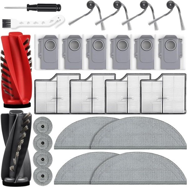 26-delige accessoireset gescht voor Roborock Saros 10 robotstofzuiger - 2 hoofdborstels, 6 stofzakken, 4 dweildoeken, 4 zijborstels, 4 filters, 4 zijvegers, 1 reinigingsborstel, 1 schroevendraaier