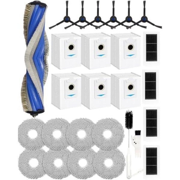 27 stuks accessoires voor ECOVACS DEEBOT X5 OMNI, X5 PRO OMNI robotstofzuiger, reserveonderdelen: 1 hoofdborstel, 6 zijborstels, 4 HEPA-filters, 6 stofzakken, 8 dweilpads, 2 x reinigingsborstel