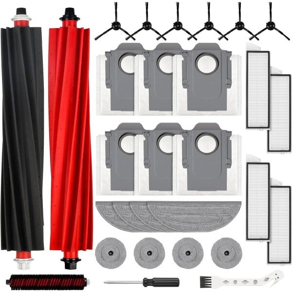 29 stuks accessoires Geschikt voor Roborock S8 MaxV Ultra robotstofzuiger, 2 hoofdborstels, 6 stofzakken, 4 wisserdoeken, 4 zijwissers, 4 filters, 6 zijborstels, 1 zelfreinigende borstel, 1 reinigingsborstel,