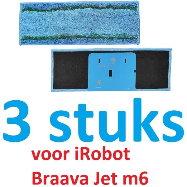 3 x Wasbare dweildoeken voor dweilrobot - maat: 28 cm x 10.4 cm - accessoires voor Braava Jet M6 - iRobot - vervanging van hoge kwaliteit - microvezel - dweilpads - dweilrobot - Passen niet op de elektrische dweilen.