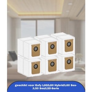 (6 Stuks) L50 L60 Stofzakken Vervanging geschikt voor Eufy L60/L60 Hybrid/L60 Ses/L50 Ses/L50-Serie Zelf Leeg Station, Robotstofzuiger Wegwerpzakken, Filterzakken