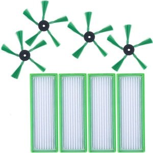 8-delige accessoireset voor Vorwerk Kobold VR200 VR300 robotstofzuigers - Reserveonderdelen: 4 HEPA-allergiefilters, 4 zijborstels - Vervangende set compatibel met Vorwerk Kobold VR 200, geen originele accessoires.
