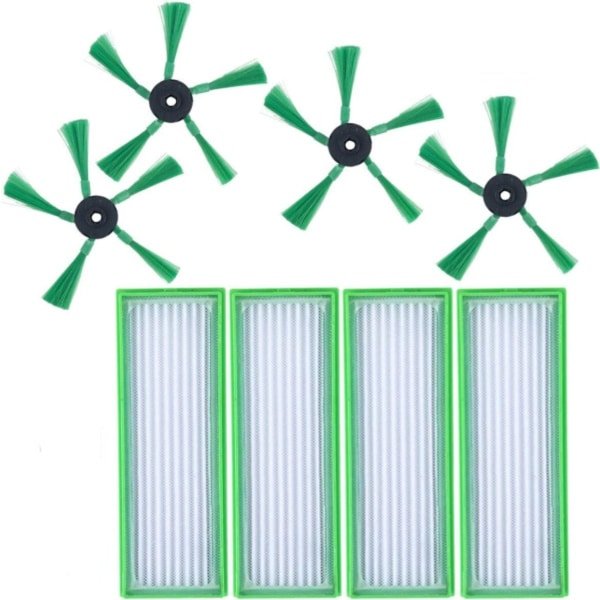 8-delige accessoireset voor Vorwerk Kobold VR200 VR300 robotstofzuigers - Reserveonderdelen: 4 HEPA-allergiefilters, 4 zijborstels - Vervangende set compatibel met Vorwerk Kobold VR 200, geen originele accessoires.