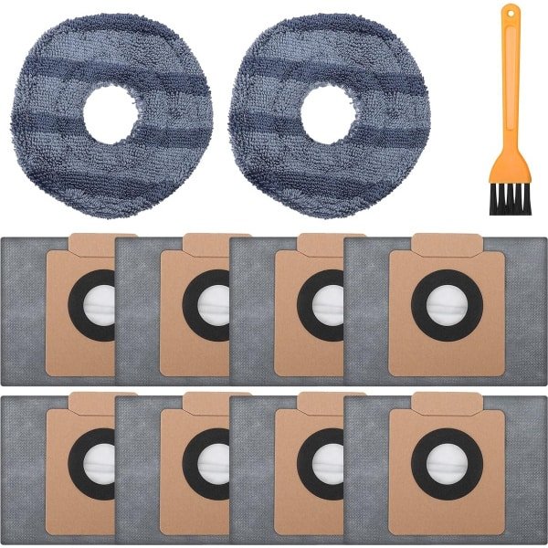 8 stuks stofzakken vervanging + 2 wasbare dweildoeken compatibel met Eufy Clean X8 Pro robotstofzuiger, zelfleeg station, grote capaciteit stofzuigerzakken, stofzuigeraccessoires