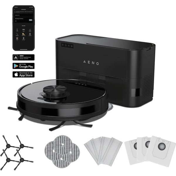 AENO RC5S Roterende Robotstofzuiger met LiDAR en Dweilfunctie - Autonoom Schoonmaken tot 2 Maanden - Compact Oplaadstation - Efficiënt op Alle Vloertypes - Zwart