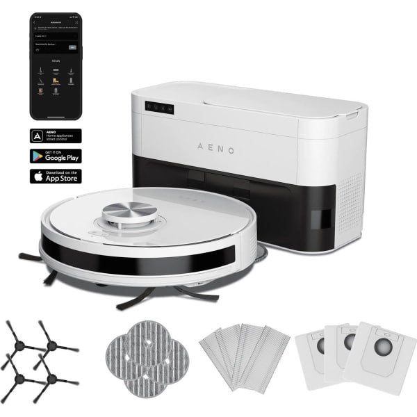 AENO RC6S Roterende Robotstofzuiger met LiDAR en Dweilfunctie - Autonoom Schoonmaken tot 2 Maanden - Compact Oplaadstation - Efficiënt op Alle Vloertypes - Wit