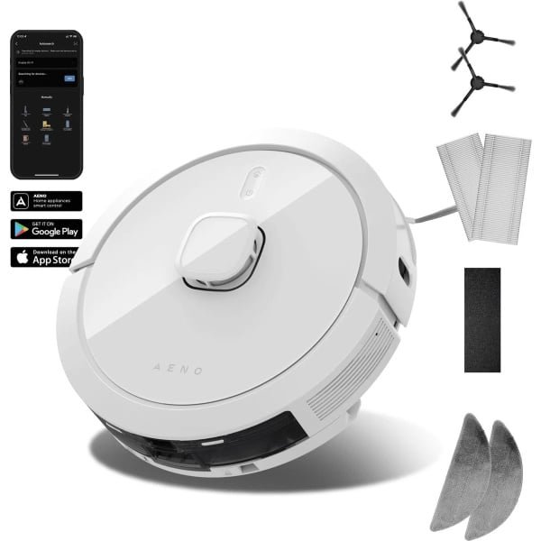 AENO RC8S Robotstofzuiger met LiDAR en Rotatie-Dweilfunctie - Schoonmaken tot 300 m² op 1 Oplaadbeurt - Turbo Modus - Slimme App en Spraakbesturing - Wit