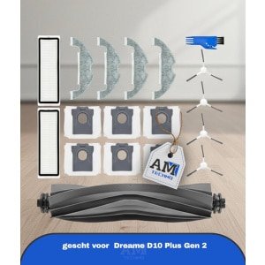 Accessoire Vervanging gescht voor Dreame D10 Plus Gen 2 Robotstofzuiger, 1 Hoofdborstel, 2 HEPA-Filters, 4 Zijborstels, 4 Reinigingsdoeken, 6 Stofzakken, 1 Reinigingsborstel