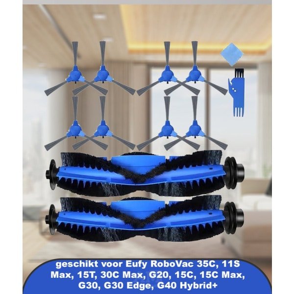 Accessoires Kit Borstels Vervanging geschikt voor Eufy RoboVac 35C, 11S Max, 15T, 30C Max, G20, 15C, 15C Max, G30, G30 Edge, G40 Hybrid+ robotstofzuiger, 2 x hoofdrolborstels, 8 x zijborstels (10