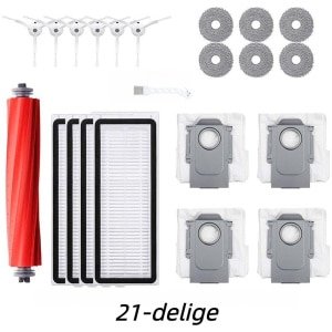 Accessoires Vervangende - 21-Delige - Geschikt voor Roborock Q Revo MaxV/Pro/P10 Pro Robotstofzuiger - 1 Hoofdborstel, 6 Zijborstels, 4 HEPA-filters, 6 Dweildoeken, 4 Stofzakken - Met Borstel