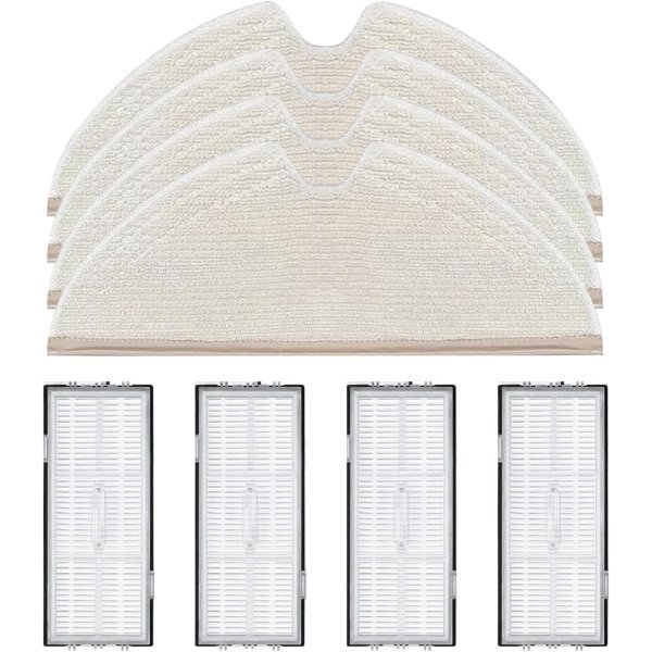 Accessoireset Geschikt voor Roborock Q5 Max+/Q8 Max/Q8 Max+/Q5 Pro/Q7/Q7+/Q7 Max/Q7 Max+ reserveonderdelen voor robotstofzuiger, 4 filters, 4 dweilpads (8 stuks)