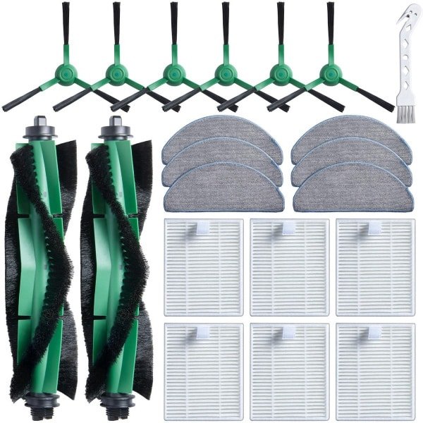 Accessoireset geschikt voor iRobot Y0110/Y0112/Y0140/Q0120/Q0110 robotstofzuigers - vervanging voor Roomba Essential - reserveonderdelen - Onderhoudsset - 6 filters - 6 dweilpads - 1 reinigingsborstel - 2 handborstels - 6 zijborstels