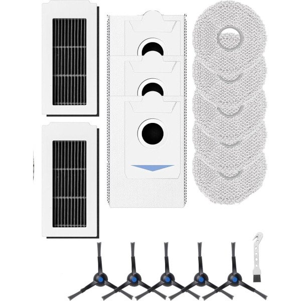 Accessoireset voor Ecovacs Deebot X5 Omni robotstofzuiger met , 2 HEPA-filters, 5 dweilen, 3 stofzakken, 5 zijborstels, 1 reinigingsborstel, reserveonderdelen voor veegmachines