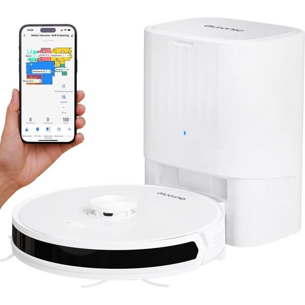 Auronic Robotstofzuiger - Met Dweilfunctie - WiFi en App - Laadstation - Huisdieren - Dweilrobot - Laser Navigatie - Automatisch Leegstation - Wit