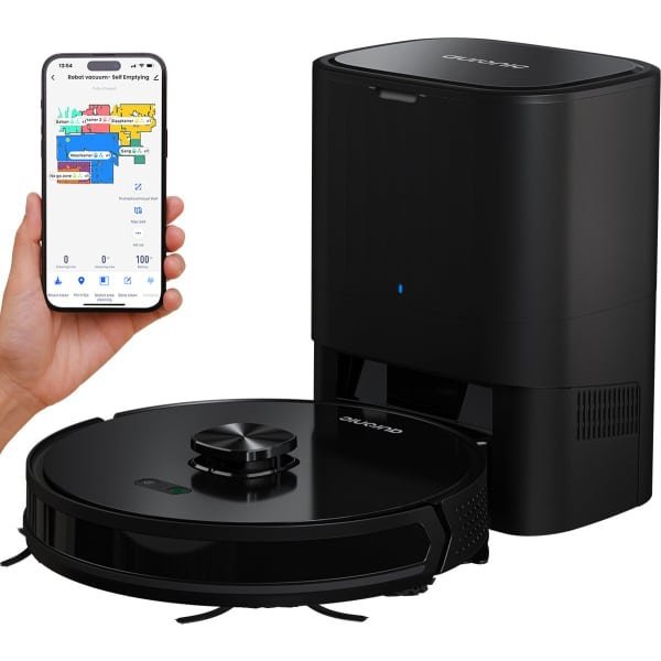 Auronic Robotstofzuiger - Met Dweilfunctie - WiFi en App - Laadstation - Huisdieren - Dweilrobot - Laser Navigatie - Automatisch Leegstation - Zwart