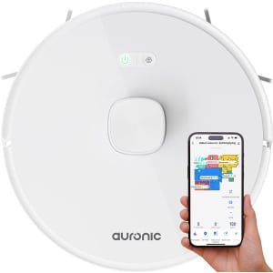 Auronic Robotstofzuiger - Met Dweilfunctie - WiFi en App - Laadstation - Huisdieren - Dweilrobot - Laser Navigatie - Wit