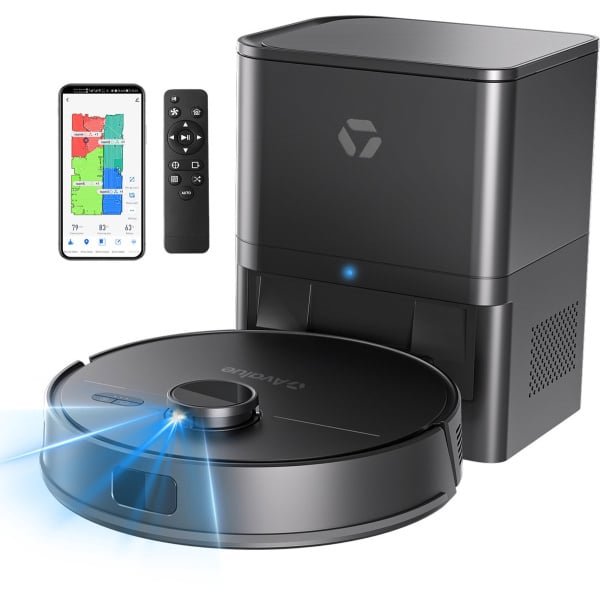 Avalue 3 in 1 Robotstofzuiger met Dweilfunctie - Nauwkeurige LiDAR Navigatie - Automatisch Leegstation - Met Afstandsbediening en App - Zwart