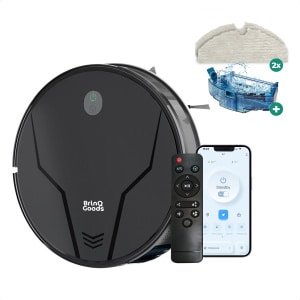 BrinQ Goods - Krachtige Robotstofzuiger Met Dweilfunctie - Met Laadstation - Dweilrobot - Met Afstandsbediening En App - Geschikt voor Huisdieren - Slimme Navigatie