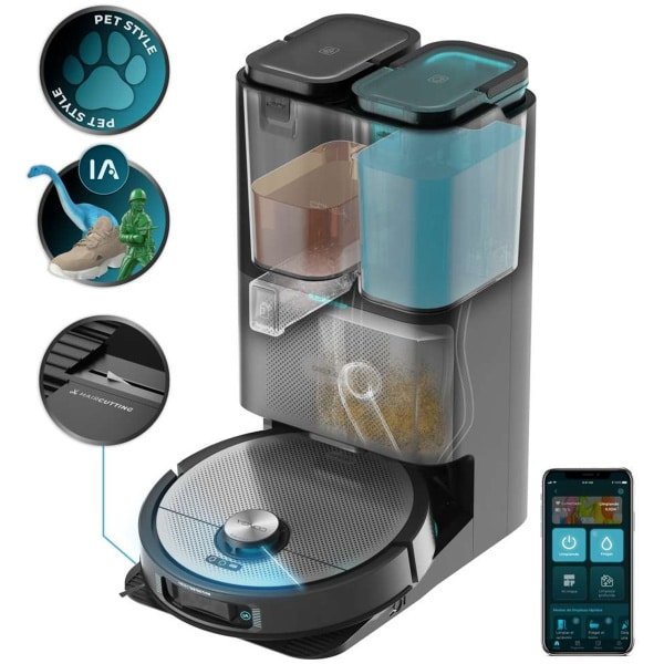 Cecotec Conga ProAI Infinity Robotstofzuiger met Dweilfunctie en Laadstation - Dweilrobot met App - Zelfreinigend - Geschikt voor Huisdierharen - Met Camera