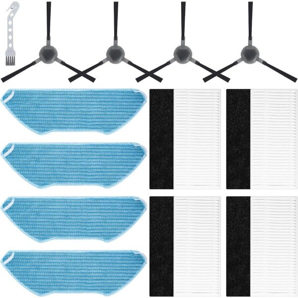 Cosensi - Accessoireset voor robotstofzuiger met 4 filters, 4 dweilpads en 4 zijborstels. Schoonmaakborstel inbegrepen.