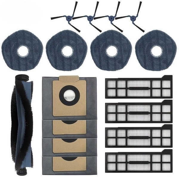 Dutchers® 17-pack Vervangende Accessoires voor Eufy X10 Pro Omni Robotstofzuiger,1 Hoofdborstel,4 Zijborstels,4 Hepa-filters,4 Stofzakken,4 Dweilpads