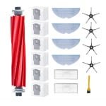 Een 17-delige accessoirekit, compatibel met de Roborock S7 MaxV Ultra/S7 Pro Ultra/S7 Max Ultra robotstofzuigers. Inclusief 1 hoofdborstel, 6 stofzakken, 4 dweilpads, 2 HEPA-filters en 4 zijborstels (zwart).