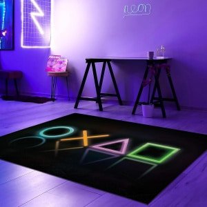 Gaming vloerkleed 120x160 cm neontinten futuristisch design slipvast geschikt voor robotstofzuigers