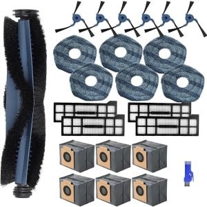 Geschik voor Eufy X10 Pro Omni Robotstofzuiger Vervangende Onderdelen, 24-delige vervangende onderdelen, inclusief 6 stofzakken, 1 hoofdborstel, 4 filters, 6 dweilen, 6 zijborstels, 1 borstel