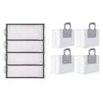 Geschikt voor Roborock T8/Q7+ / Q7 Max+ - HEPA-filter voor robotstofzuigers - Stofzakken - Vervangingsonderdelen - 4 filters + 4 stofzakken
