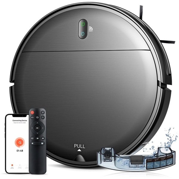 Gloovon® Robotstofzuiger met Dweilfunctie - 3000Pa Zuigkracht - App & Spraakbesturing - 150 min Accuduur - HEPA - Mat Zwart