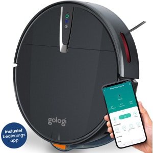Gologi Robotstofzuiger met Dweilfunctie - 210 Minuten - Automatische Stofzuiger met Laadstation - Dweilrobot - Huisdieren - Draadloos met App - 2000 Pa Zuigkracht - Zwart