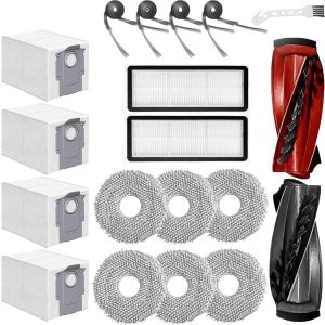 JGS Premium - Vervangende Onderdelen voor Robotstofzuiger - Hoofdborstel, Zijborstel, HEPA-filter, Mop Pad, Stofzak, Reinigingsborstel - Compatibel met Roborock Qrevo Curv/P20 Pro - 19 Stuks