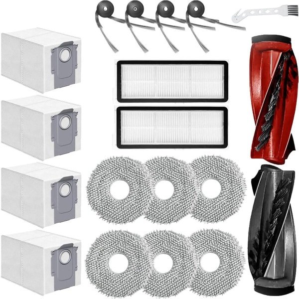 JGS Premium - Vervangende Onderdelen voor Robotstofzuiger - Hoofdborstel, Zijborstel, HEPA-filter, Mop Pad, Stofzak, Reinigingsborstel - Compatibel met Roborock Qrevo Curv/P20 Pro - 19 Stuks