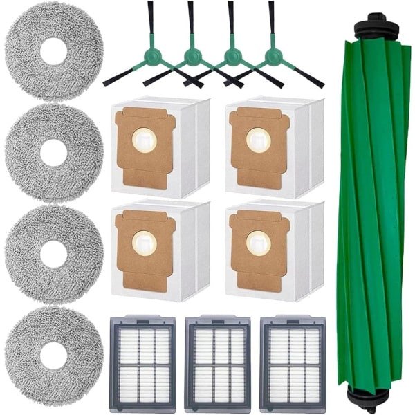 JGS Premium | Vervangingsset voor iRobot Roomba Plus 405/505 Combo Stofzuiger - 16 stuks - Rubber Borstel, Mop Doek, Stofzak, Filter, Zijborstels - Reinigingsaccessoires voor Robotstofzuigers