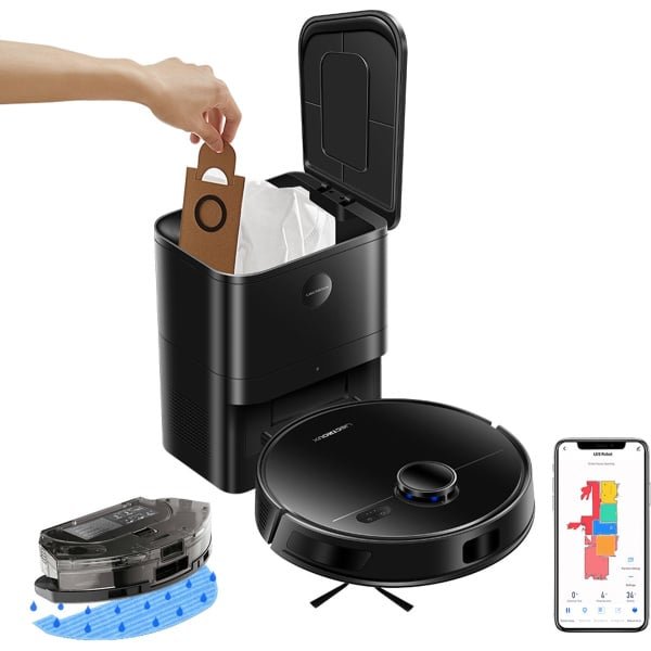 Liectroux M70 Pro 3-in-1 Robotstofzuiger met automatische leegstation, LiDAR-navigatie en 6500 Pa zuigkracht - Zwart