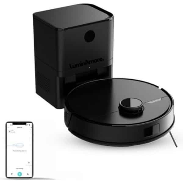 LuminAmore Pro robotstofzuiger - Dweilfunctie en Zelflegende Laadstation - Obstakel Vermijding, Laser Navigatie en Adaptief Kantdweilen - 3D Kamer Scan - Zwart