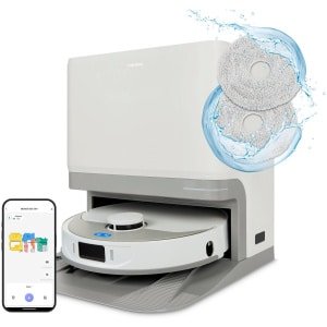 MEDION Robotstofzuiger met 3-in-1 afzuigstation, lasernavigatie en dweilfunctie X55 SW+ (10.000 Pa zuigkracht, roterende moppen, kruislasertechniek)