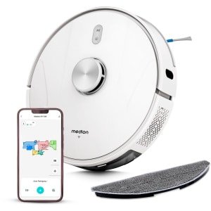 MEDION robotstofzuiger met lasernavigatie en wisfunctie X41 SW (krachtige 8000Pa zuigkracht, 2in1 robotstofzuiger, nauwkeurig in kaart brengen, Go & No Go zones, meerdere vloeren)