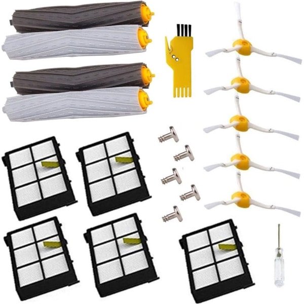 Onderdelen geschikt voor Roomba 980 960 900 880 870 860 800 robotstofzuiger (5 stuks zijborstels 5 stuks schroeven 5 stuks filters 2 wirwarvrije vuilafzuigset)