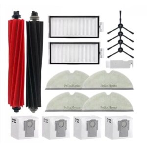 PolkaHome 17 stuks Accessoireset geschikt voor Roborock robotstofzuigers, 2 hoofdborstels, 4 hepa filters, 6 poetsdoeken, 6 zijborstels, 1 reinigingsborstel, accessoires reserveonderdelen. voor Roborock Q5 Pro+/Q5 Pro/Q8 Max+/Q8 Max