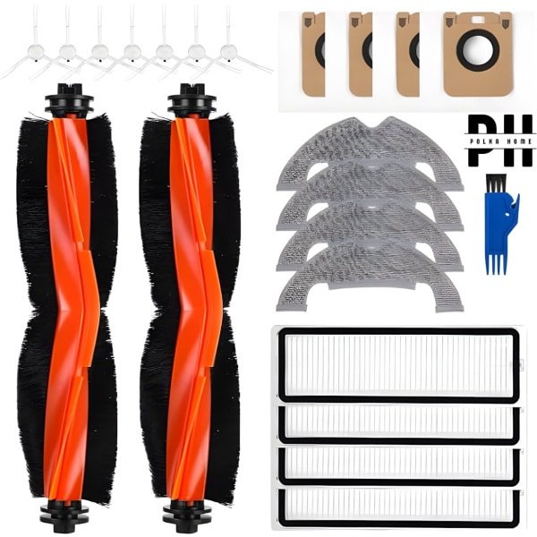 PolkaHome® 22-delige vervangingsset geschikt voor Dreame D10 Plus, D10s Plus, Z10 Pro, L10 Plus - 1 hoofdborstel, 7 zijborstels, 4 HEPA-filters, 4 schoonmaakdoeken, 4 stofzakken, 1 schoonmaakhulpmiddel - robotstofzuiger accessoires & onderdelen