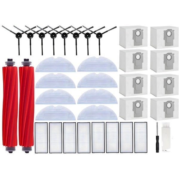 PolkaHome® Vervangingsset geschikt voor Roborock S7 S7 Plus S7 MaxV S7 MaxV Ultra robotstofzuiger, Accessoireset voor robotstofzuigers, accessoires , 2 hoofdborstels, 8 stofzakken, 8 zijborstels, 8 HEPA-filters, 8 dweildoek. Onderdelen.