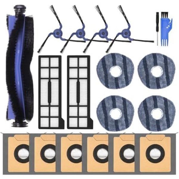 PromoHome 19-delige Accessoireset Vervangingsset voor Robotstofzuiger - 1 Hoofdborstel, 4 Dweilpads, 4 Zijborstels, 2 HEPA-filters, 6 Stofzakken, 1 Reinigingsgereedschap - Compatibel met Diverse Merken