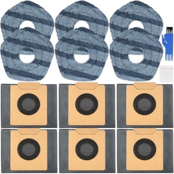 PromoHome Vervangende Stofzakken en Dweilen Set voor Robotstofzuigers - 6 Stuks Stofzakken, 6 Stuks Microvezel Dweilen, Schoonmaakborstel en Waszak - Geschikt voor Verschillende Merken