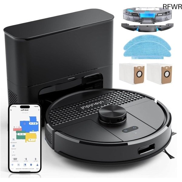 RFWR® Robotstofzuiger met Afzuigstation en Dweilfunctie - 4500Pa met Laser-Navigatie en App-besturing