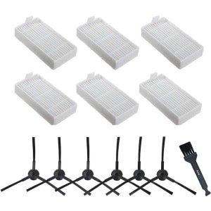 Reserveonderdelen Geschikt voor ILife ZACO V3, V3s, V5, V5s, V5s, V5x, V5x robotstofzuiger, 6 filters + 6 zijborstels (links + rechts), verpakking van 12 stuks