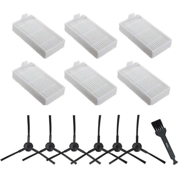 Reserveonderdelen Geschikt voor ILife ZACO V3, V3s, V5, V5s, V5s, V5x, V5x robotstofzuiger, 6 filters + 6 zijborstels (links + rechts), verpakking van 12 stuks